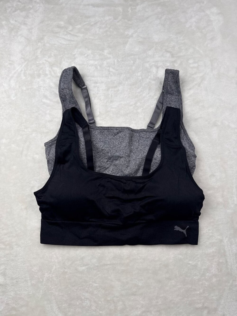 Puma Womens Sports Bra 2-Pack Adjustable Straps Gray & Black XL